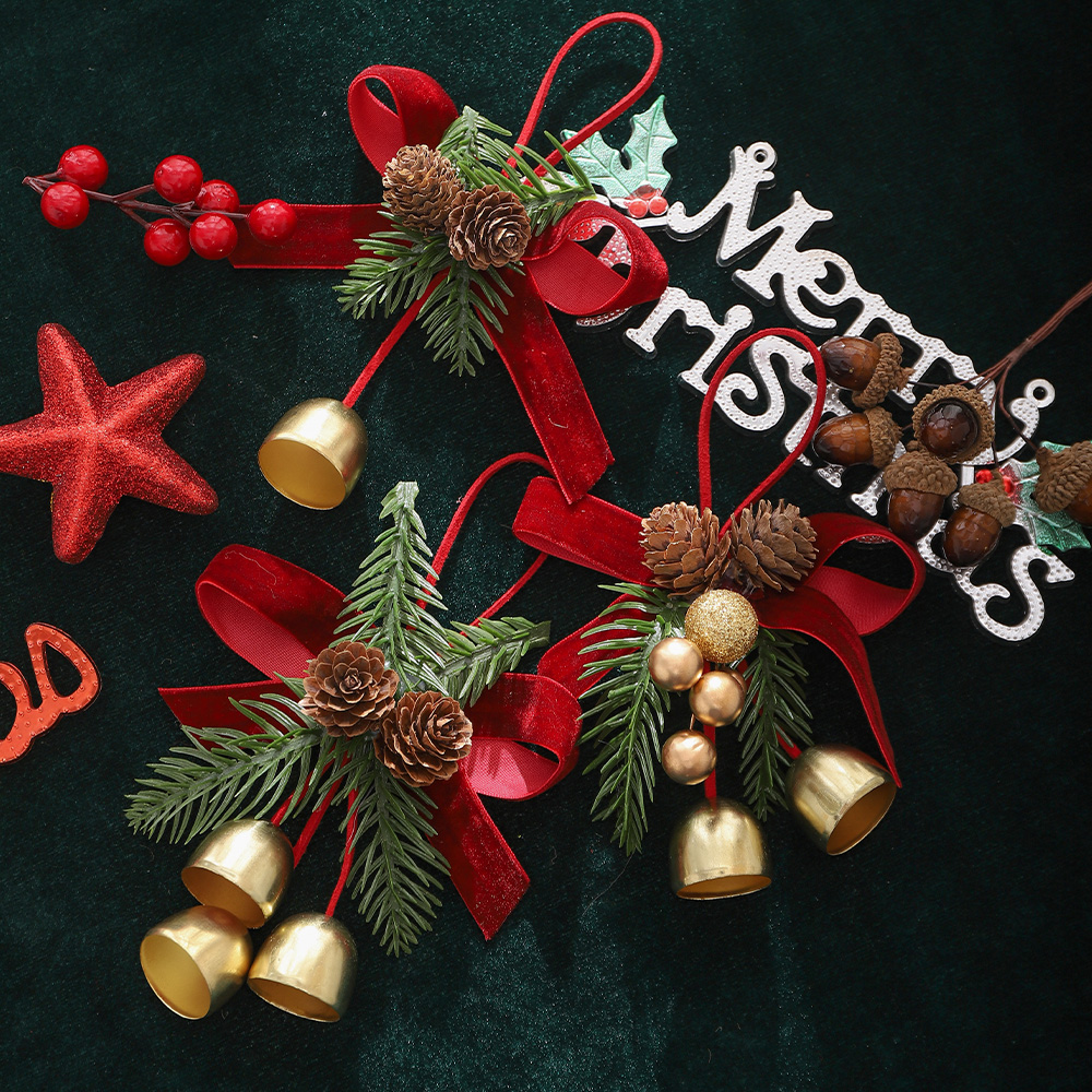 圣诞树挂件小铃铛丝绒蝴蝶结
