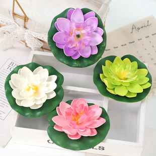 仿真荷花装饰假花荷叶鱼缸水池塘造景漂浮塑料摆件睡莲花供佛道具