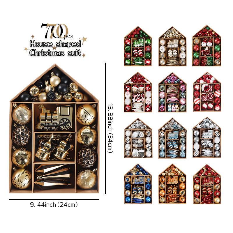 高档屋形套装牛皮纸盒圣诞球彩绘吊球 圣诞礼品装圣诞树装饰套装
