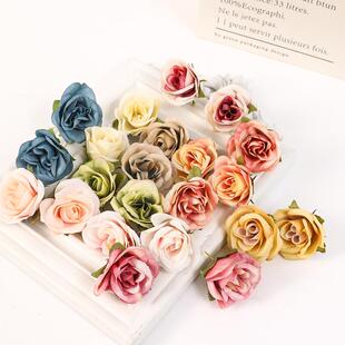 4cm仿真小玫瑰花头花朵 假花绢花 diy手工头饰花环材料 婚庆装饰