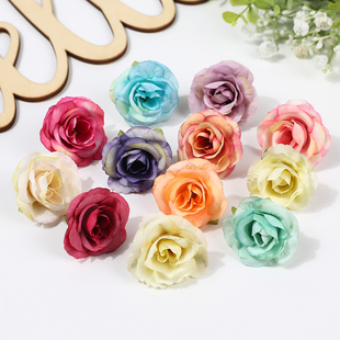 仿真玫瑰花头花朵 假花 绢布 diy手工花环胸花材料 婚庆装饰花艺