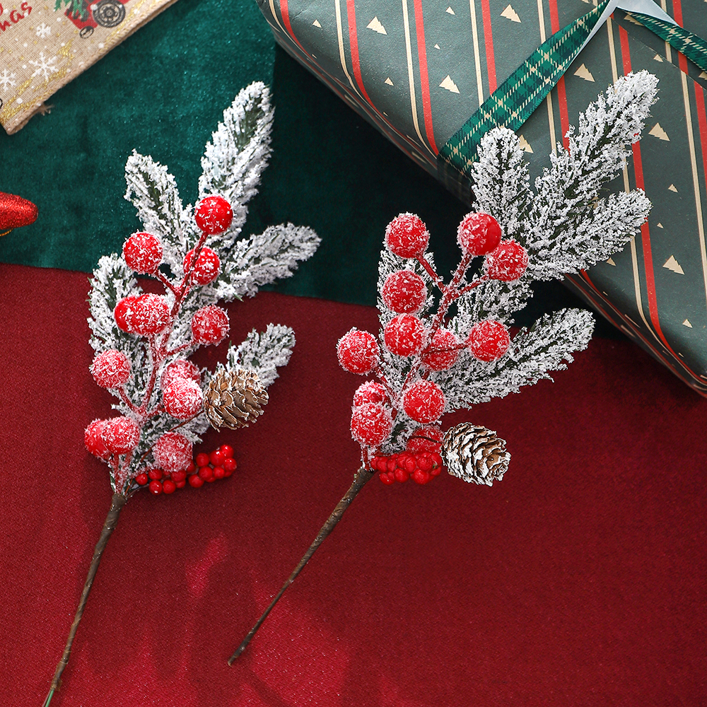 圣诞红果松针仿真花束diy装饰