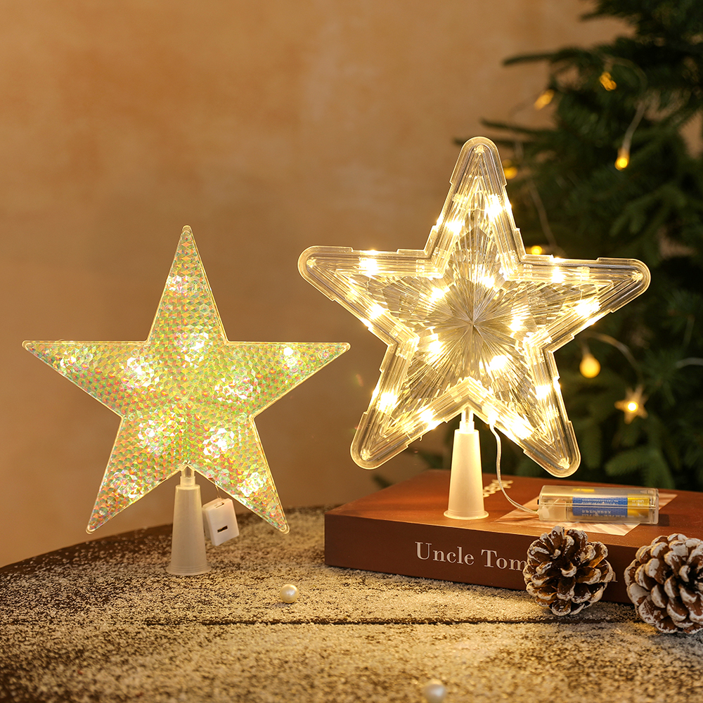 圣诞节装饰用品圣诞树顶端五角星灯圣诞暖色发光灯节日氛围配件