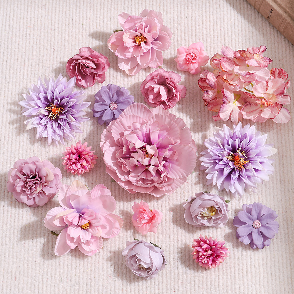 紫色系仿真花朵组合套餐假花绢花花头手工diy材料包汉服头饰配件