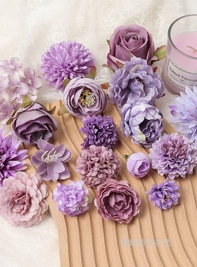 紫色系仿真花朵 假花绢花 diy手工花环头饰发饰服饰辅料 婚庆布景