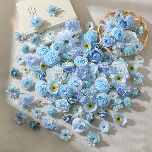 新款 蓝色系混搭组合仿真花朵轮胎花海茶几假花diy材料高级仿生花