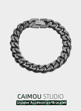 CAIMOU 宽版古巴手链复古钛钢男女潮ins嘻哈小众设计简约冷淡手环