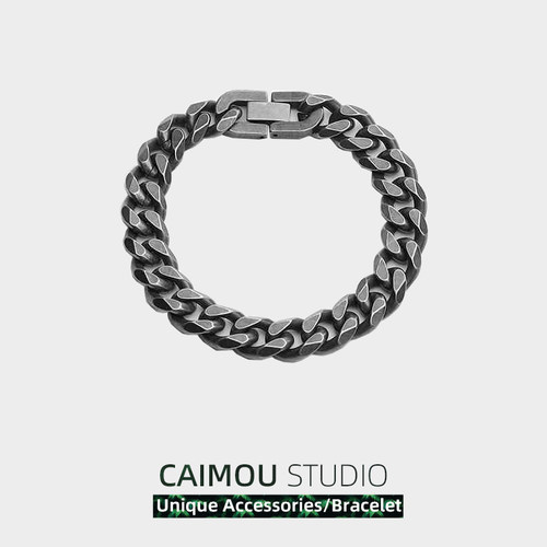 小众宽版古巴钛钢ins风冷淡手链