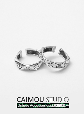 CAIMOU 冷淡风笑脸戒指男女ins潮小众设计简约高级感复古情侣对戒