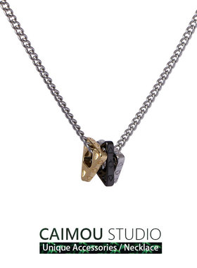 原创设计金银黑三色几何钛钢项链