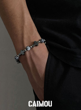 暗黑十字架串珠小众设计男生手链