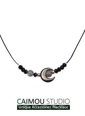 月亮黑色串珠男生项链女百搭嘻哈
