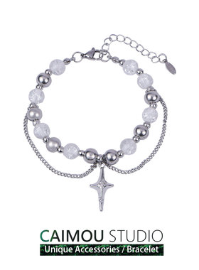 新款双层十字爆裂手链男小众个性