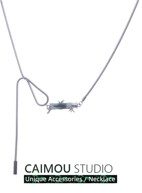 CAIMOU中式玉石项链女男潮小众设计高级国潮风竹节气质双层锁骨链