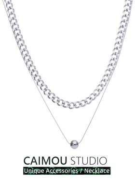 CAIMOU双层小球轻奢钛钢项链男女小众锁骨链高级感叠戴嘻哈卫衣链