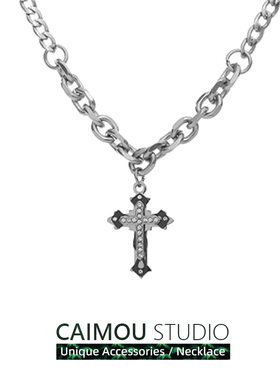 CAIMOU十字架古巴项链男潮嘻哈高级感潮牌百搭男街头钛钢配饰吊坠
