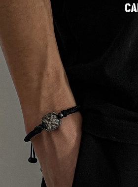 国潮银耀石醒狮手链男高级感小众