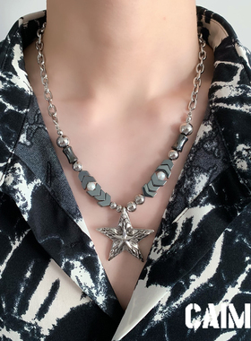 星星黑胆石项链男潮嘻哈女锁骨链