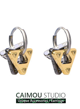CAIMOU三色DIY耳环小三角原创ins高级感小众设计感耳夹金银黑耳钉