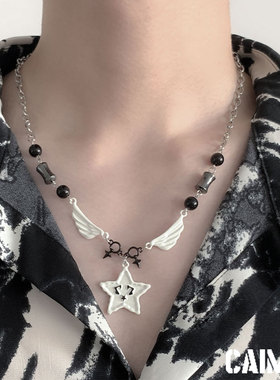 CAIMOU黑白星星钛钢项链男款潮流女高级感设计小众毛衣链配饰饰品
