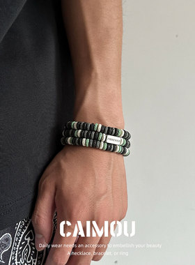 CAIMOU 原创ins小众彩色火山石钛钢手链男女潮嘻哈高级感情侣手饰