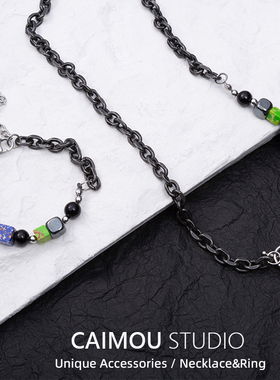 CAIMOU 彩色方块拼接项链女ins嘻哈OT扣串珠锁骨链男潮设计感手链