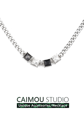 CAIMOU 黑白水晶方块项链ins嘻哈轻奢小众设计高级感男女生饰品潮