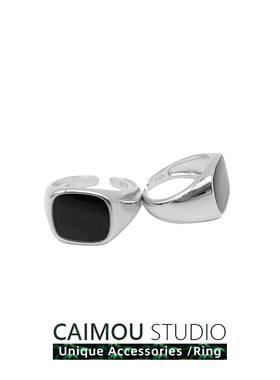 CAIMOU黑墨戒指男女ins冷淡风指环小众设计酷潮配饰嘻哈单身食指