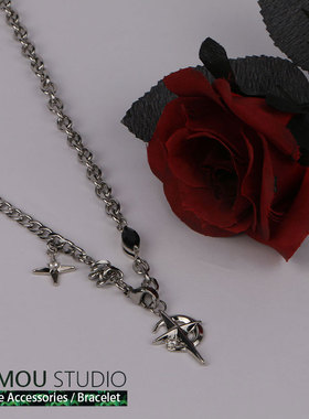 黑宝石芒星欧美嘻哈街头项链男生