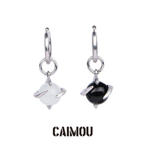 CAIMOU原创龙珠耳环钛钢耳扣男耳骨夹女假耳夹耳坠学生男士假耳钉