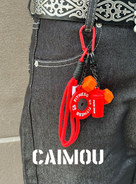 CAIMOU红色哑铃水杯裤链男士腰链
