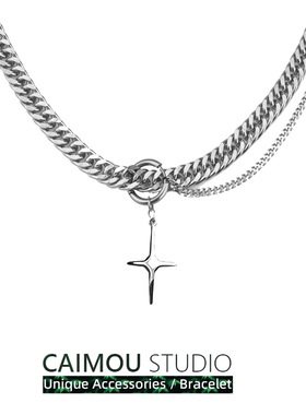 CAIMOU 美式hiphop古巴吊坠项链钛钢嘻哈男女ins嘻哈冷淡风锁骨链