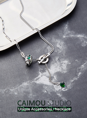 CAIMOU 绿钻蝴蝶结项链新款女轻奢小众锁骨链ins嘻哈毛衣链男潮牌