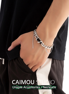 CAIMOU 缠绕黑曜石拼接手链男女潮酷ins轻奢小众个性高级感手环