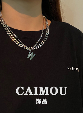 CAIMOU饰品W双层项链男女ins嘻哈潮流配饰简约轻奢高级小众毛衣链
