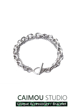 CAIMOU 欧美复古OT扣双层钛钢手链男士嘻哈ins小众设计手饰品潮