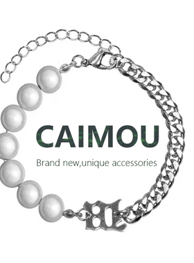 CAIMOU 反光珍珠钛钢手链男女ins小众设计感闺蜜手饰情侣简约手串