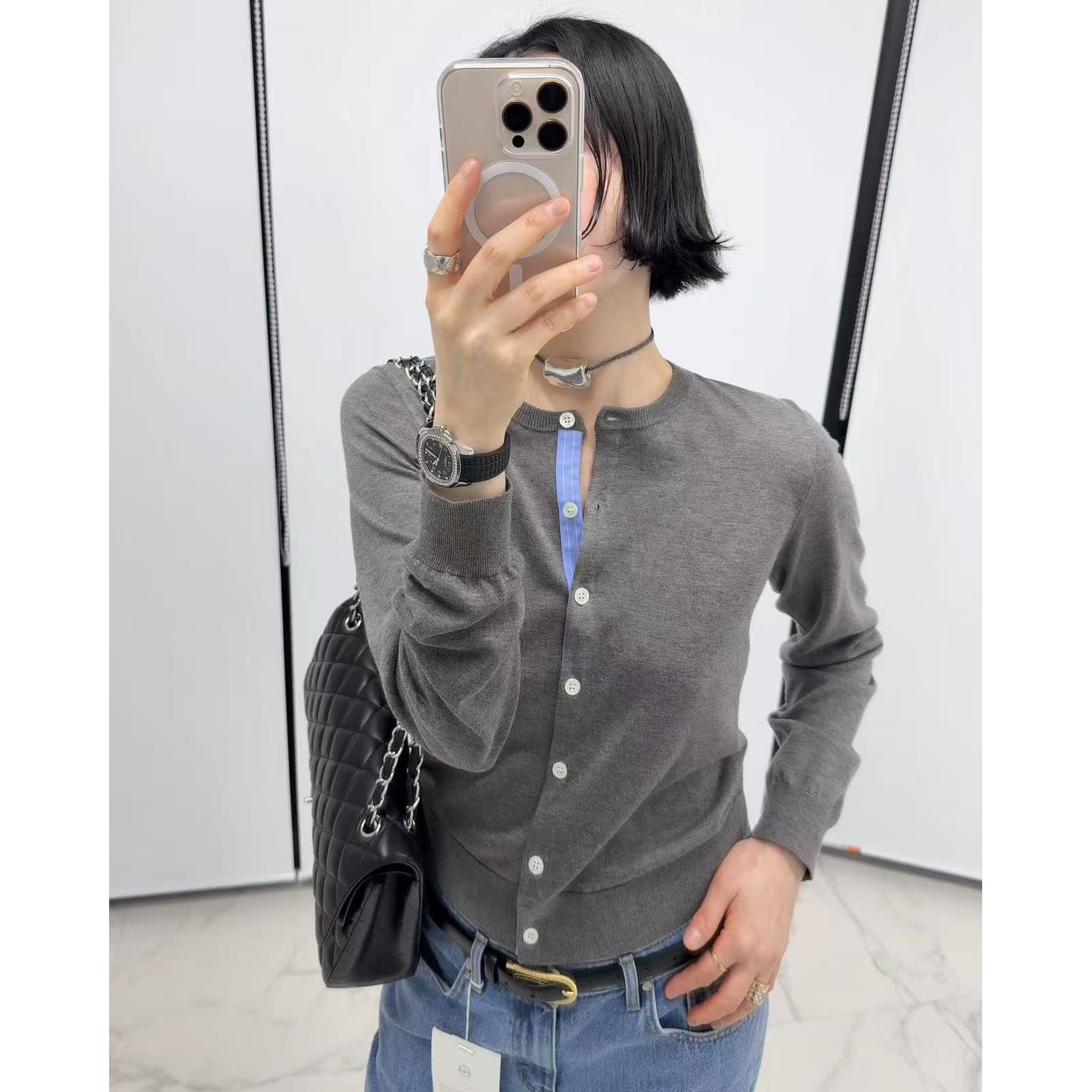 VERIDIAN DEW-韩国he*der 老钱风纯色 松弛休闲圆领系扣 针织开衫