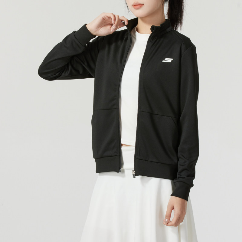 斯凯奇女装运动服春秋款针织夹克立领外套情侣款休闲户外出行上衣