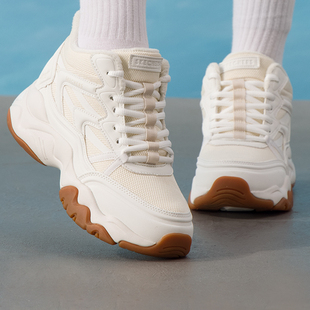 斯凯奇闪穿鞋|2025冬季女老爹鞋白色休闲运动鞋加绒保暖中高帮鞋