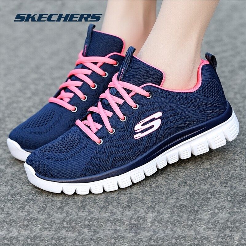 斯凯奇女鞋春季新款运动鞋中老年软底跑步鞋女士防滑网面鞋老人鞋