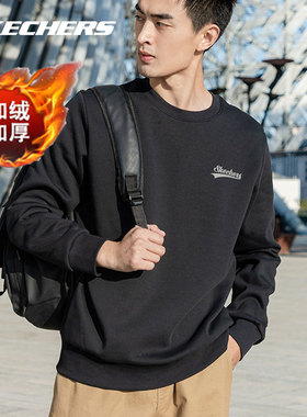 斯凯奇舒适卫衣情侣圆领加绒保暖男女款复古百搭个性上衣L323U073