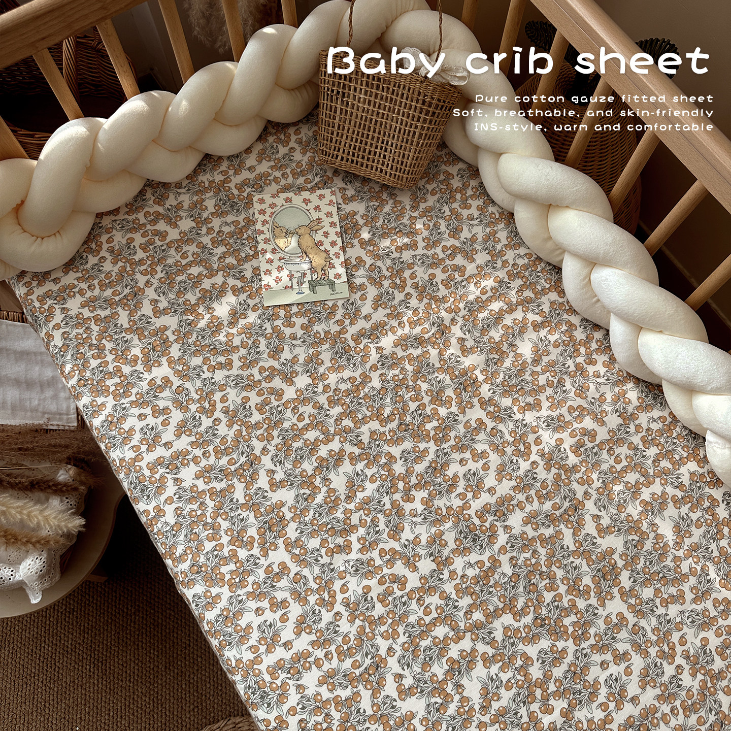 婴儿床纯棉床笠宝宝拼接小床单夏季纱布新生幼儿童床套罩四季透气