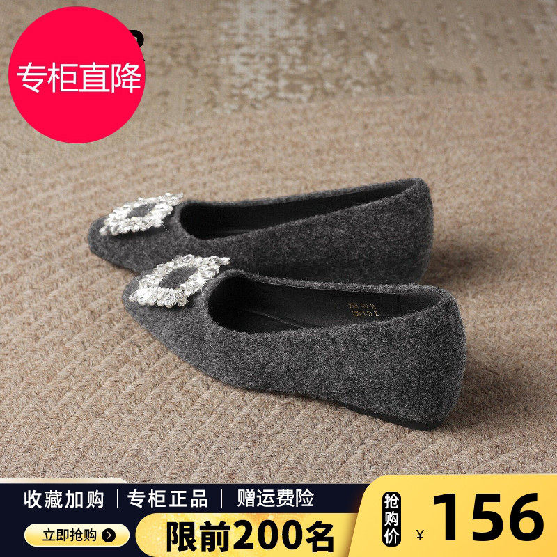 ZHR则则水钻粗跟单鞋女2026秋冬新款毛呢玛丽珍鞋子内增高一脚蹬