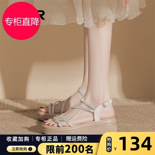 水钻外穿增高女士厚底配裙子罗马凉鞋 一字带坡跟凉鞋 女2025夏新款