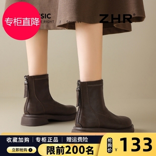 ZHR棕色马丁靴女2025新款秋冬英伦风厚底短靴小个子百搭显瘦靴子