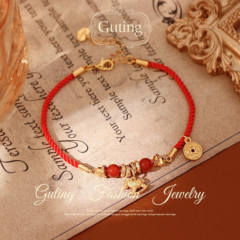 古婷沙金小马串珠钱币红绳手链女2026新款轻奢小众精致本命年礼物,饰品/流行首饰/时尚饰品新,手链,淘宝优惠券,粉丝福利购,淘宝优惠卷