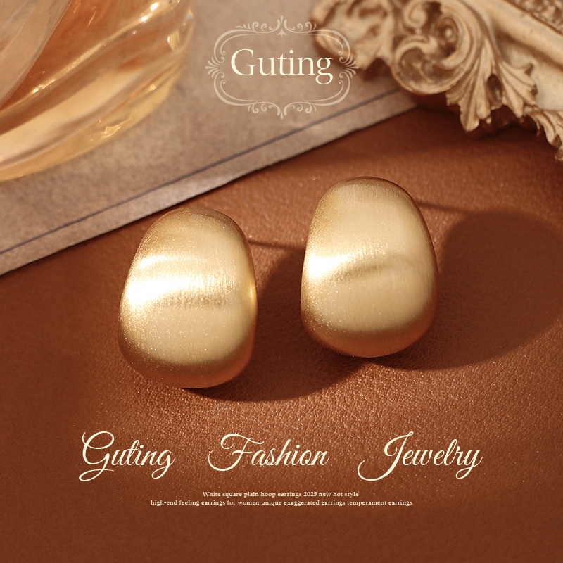 古婷金色拉丝几何耳环高级感