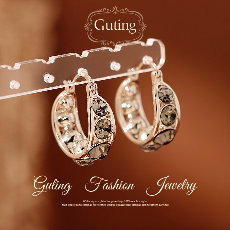 古婷茶色锆石耳圈耳环女2026新款爆款高级感耳饰适合冬天戴的耳钉,饰品/流行首饰/时尚饰品新,耳环,淘宝优惠券,粉丝福利购,淘宝优惠卷