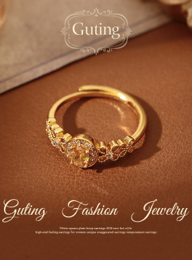 古婷金色蝴蝶结开口戒指高级感